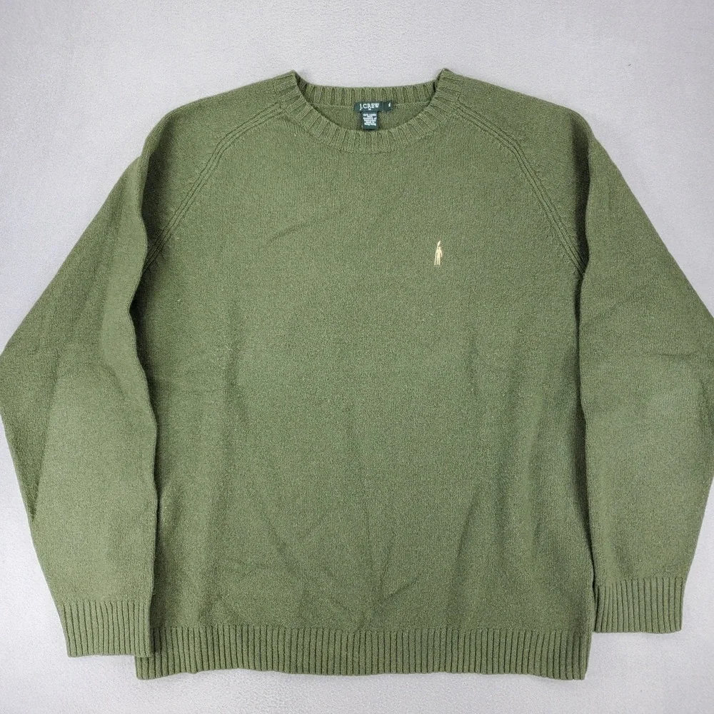 J Crew Vintage 90s Preppy Embroidered‎ Oarsman Logo Wool Sweater Size XL Green